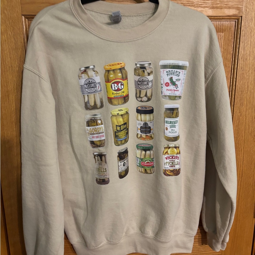 Pickle Jar Graphic Crewneck Sweater - Beige